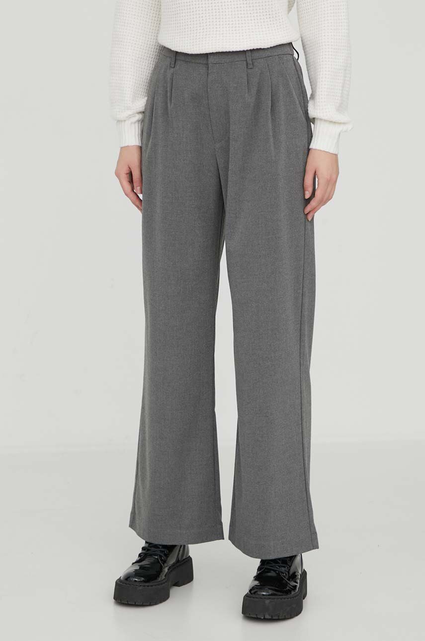 Hollister Co. pantaloni femei, culoarea gri, lat, high waist