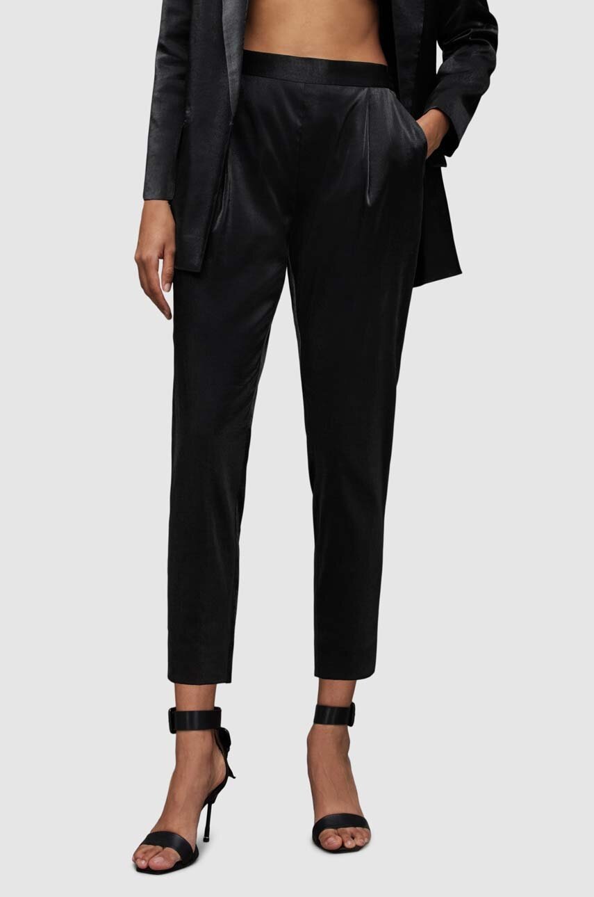 AllSaints pantaloni Aleida femei, culoarea negru, drept, medium waist