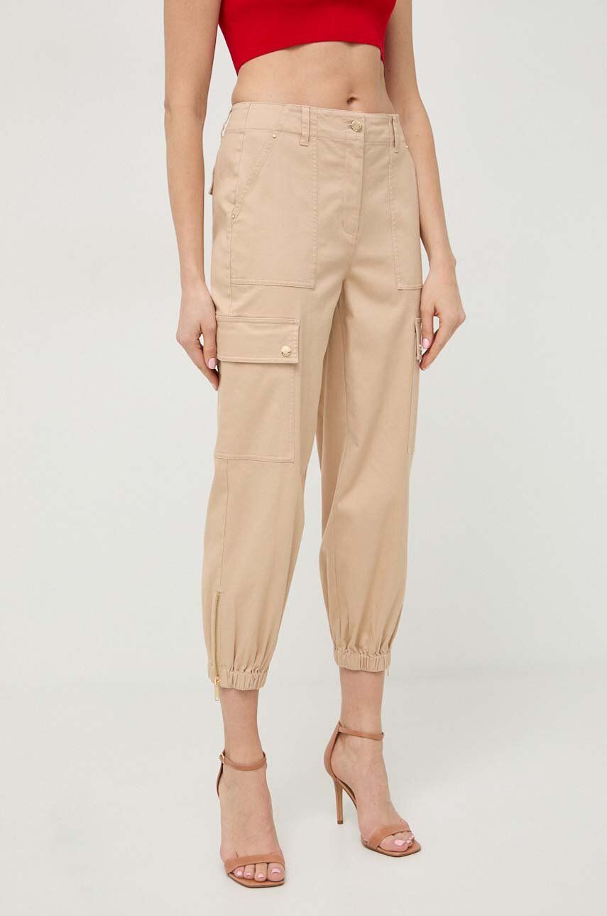 E-shop Kalhoty MICHAEL Michael Kors dámské, béžová barva, kapsáče, high waist