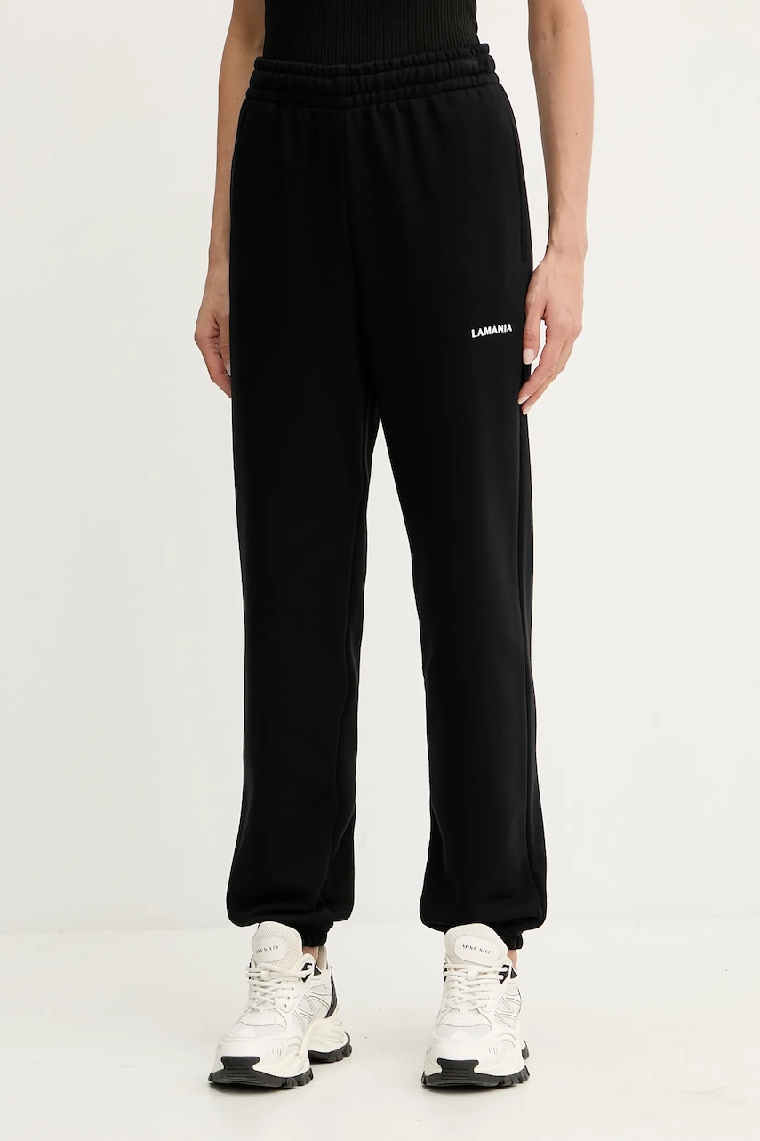 La Mania pantaloni de trening culoarea negru, mulata, high waist