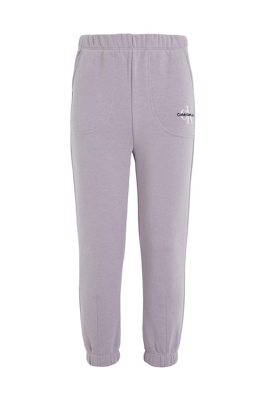Дитячі спортивні штани Calvin Klein Jeans колір фіолетовий однотонні