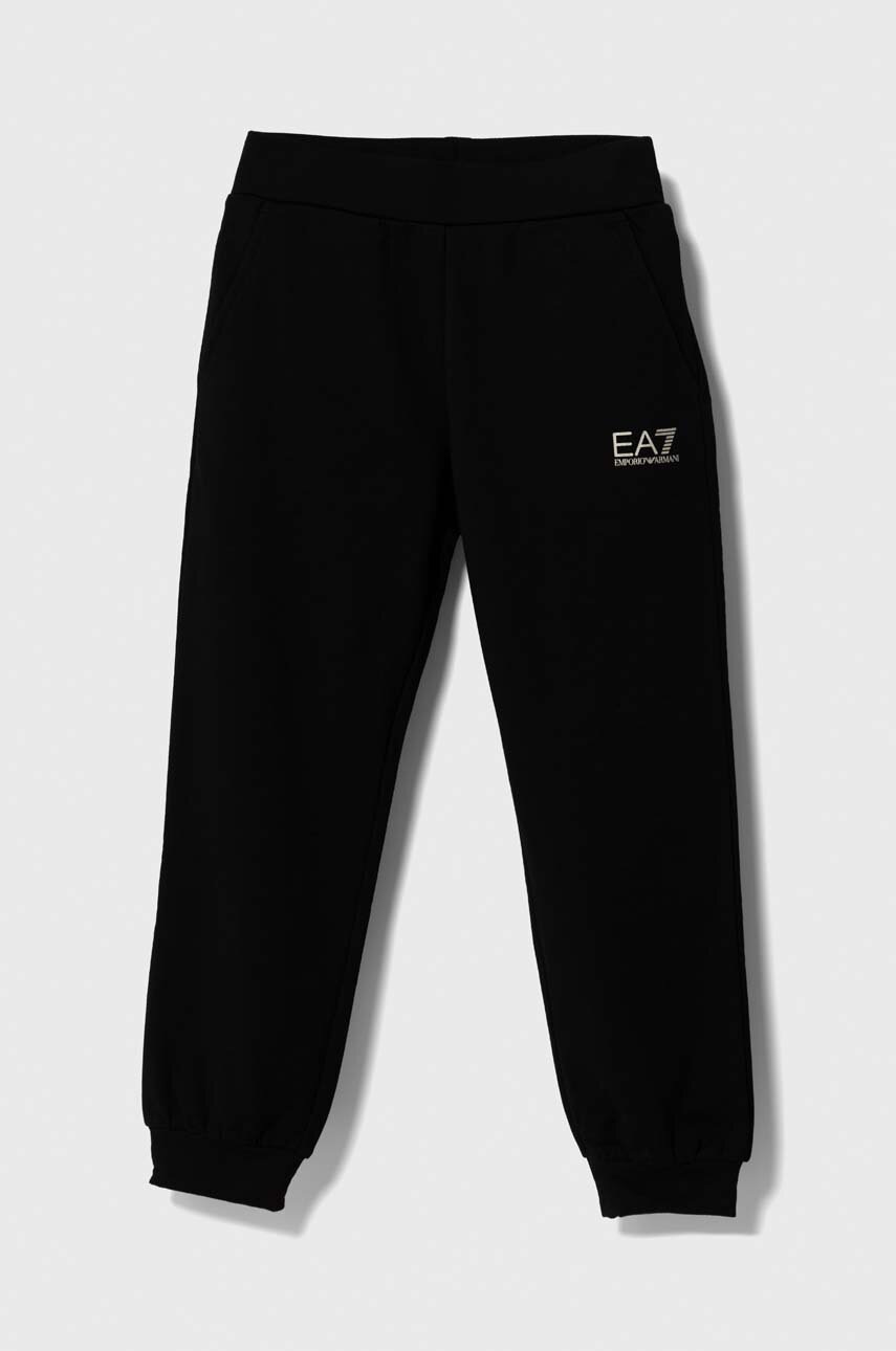 EA7 Emporio Armani pantaloni de trening pentru copii culoarea negru, cu imprimeu