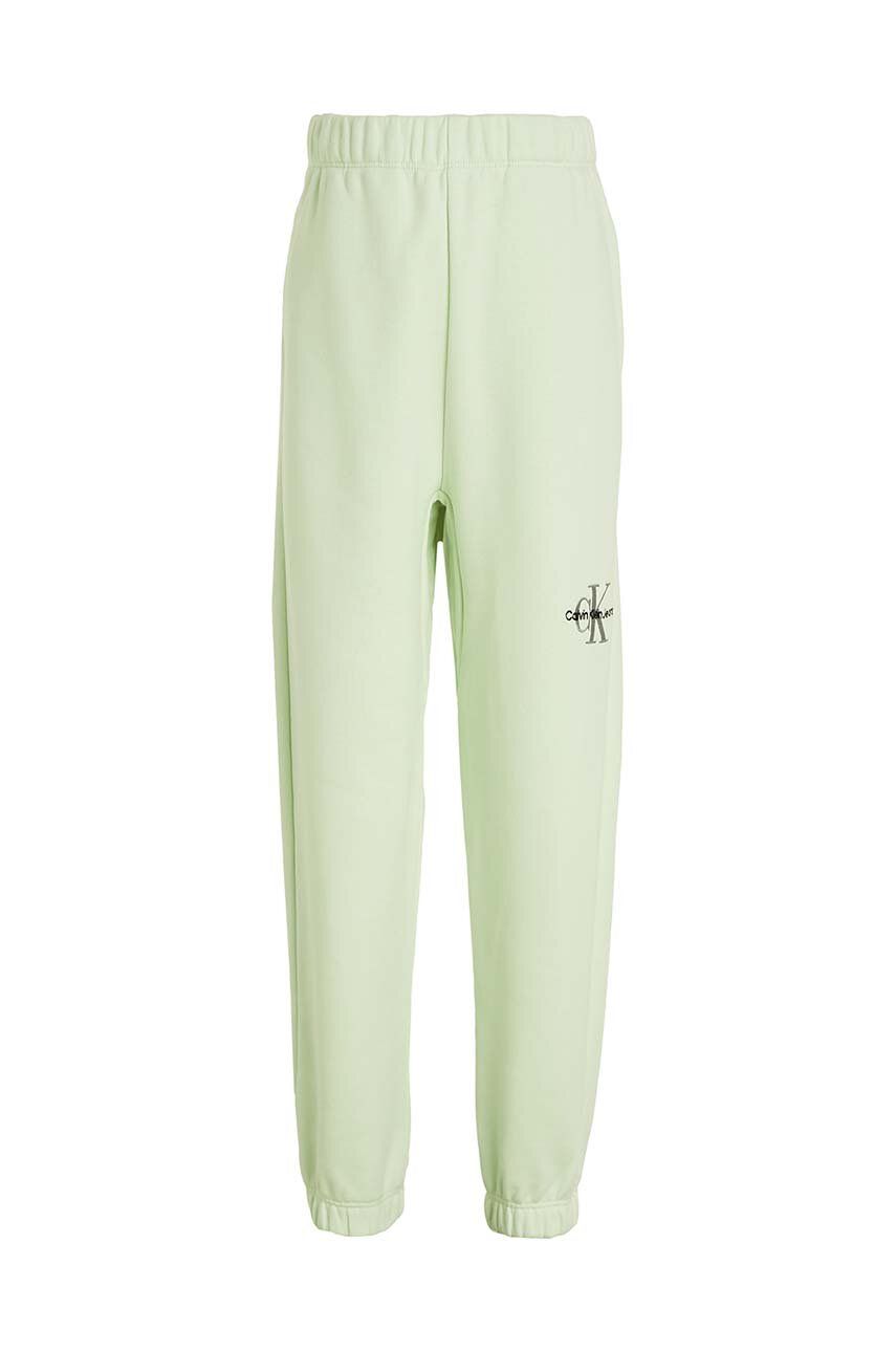Dětské tepláky Calvin Klein Jeans zelená barva, hladké - zelená - 88 % Bavlna