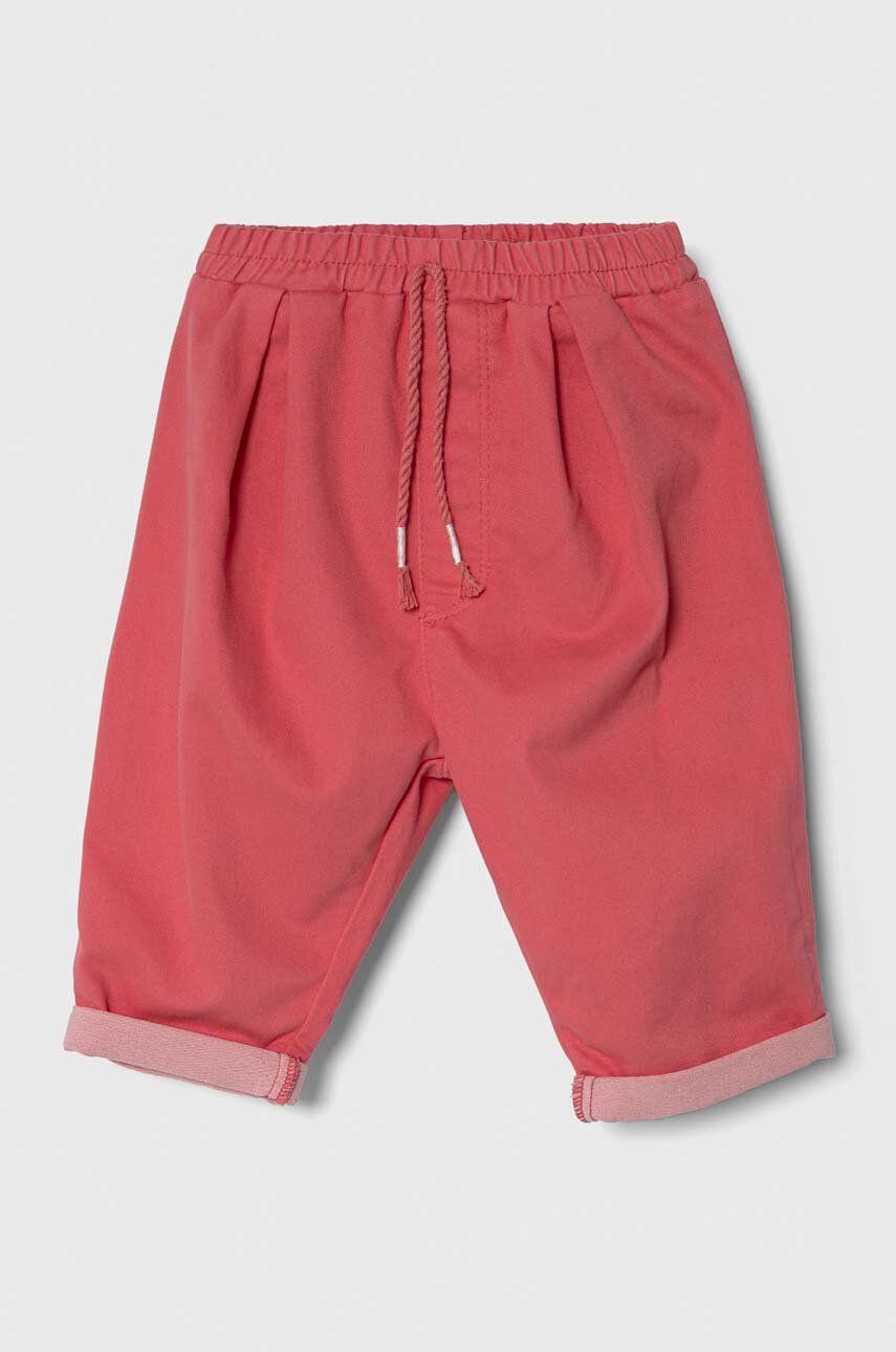 Levně Kojenecké kalhoty United Colors of Benetton růžová barva, hladké