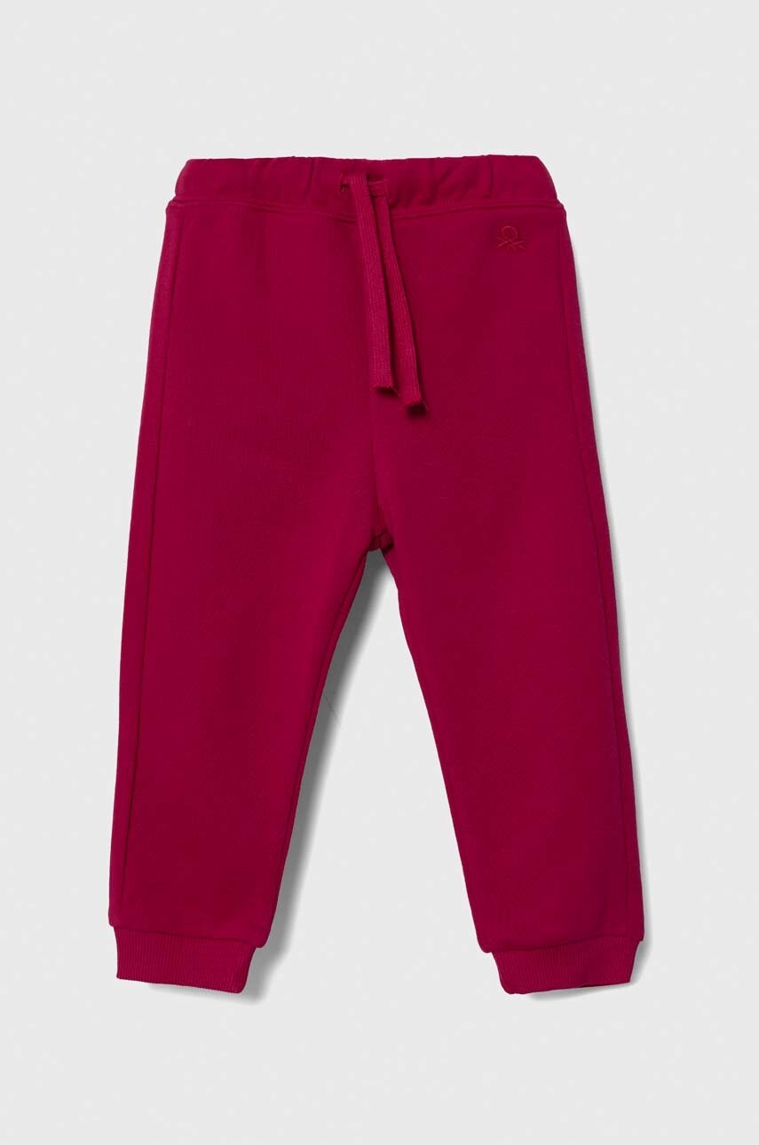 United Colors of Benetton pantaloni de trening din bumbac pentru copii culoarea roz, neted