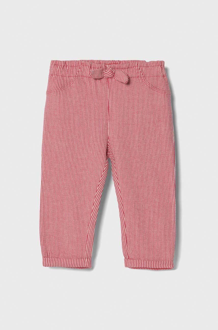United Colors of Benetton pantaloni din bumbac pentru bebeluși culoarea roz, modelator
