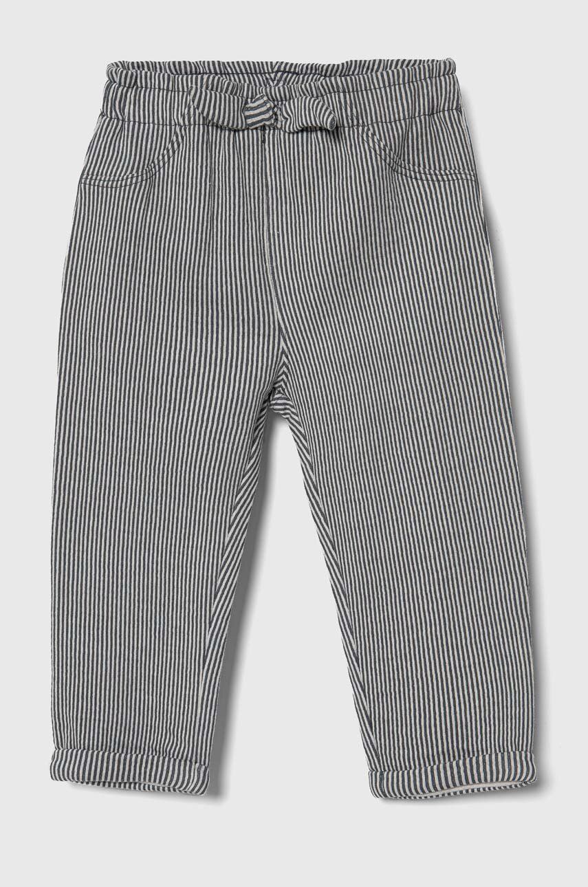 United Colors of Benetton pantaloni din bumbac pentru bebeluși culoarea gri, modelator
