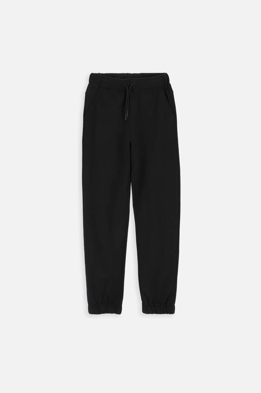 Coccodrillo Pantaloni De Trening Din Bumbac Pentru Copii Culoarea Negru, Neted