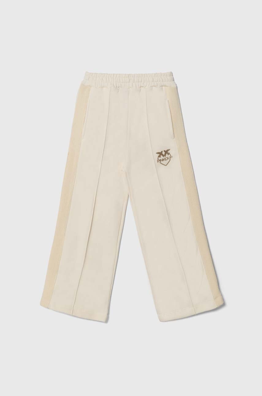 Дитячі бавовняні штани Pinko Up колір бежевий з принтом Дитячі бавовняні штани Pinko Up колір бежевий з принтом