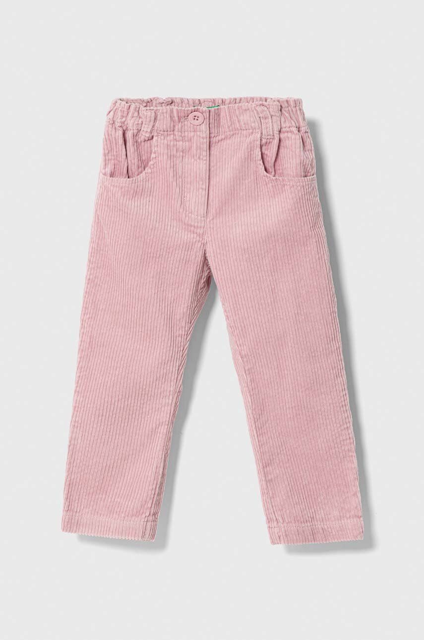 United Colors of Benetton pantaloni din catifea pentru copii culoarea roz, neted
