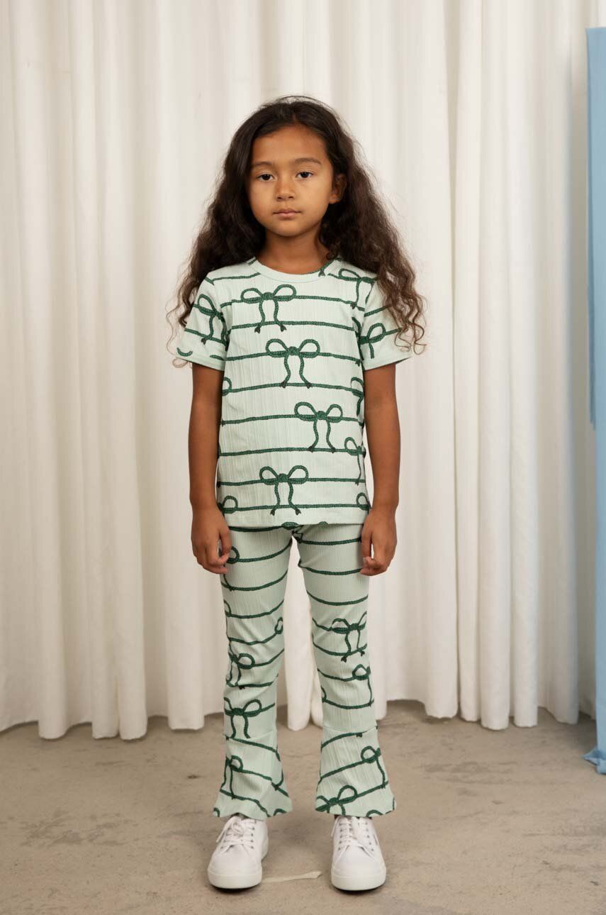 Dětské kalhoty Mini Rodini zelená barva, vzorované - zelená -  95 % Organická bavlna