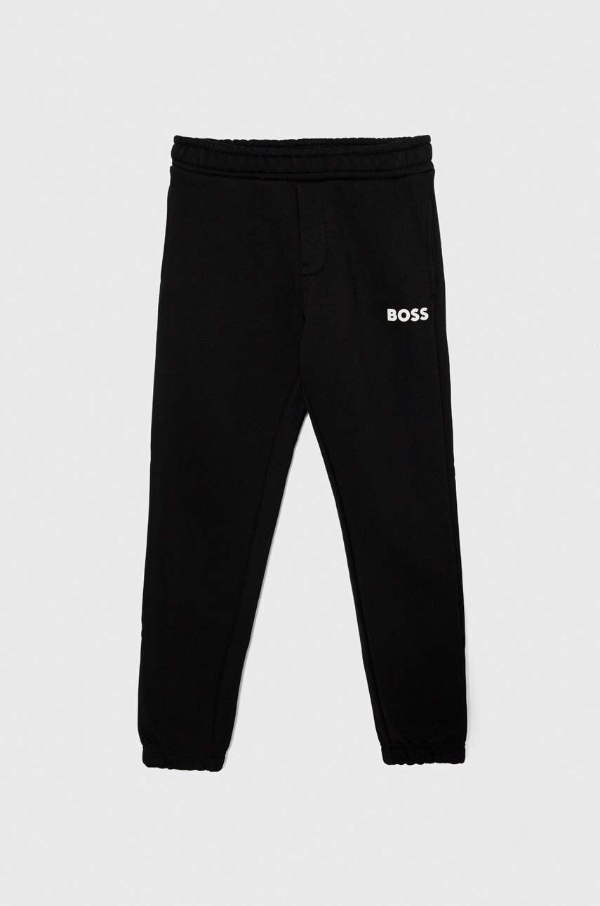 BOSS pantaloni de trening pentru copii culoarea negru, cu imprimeu