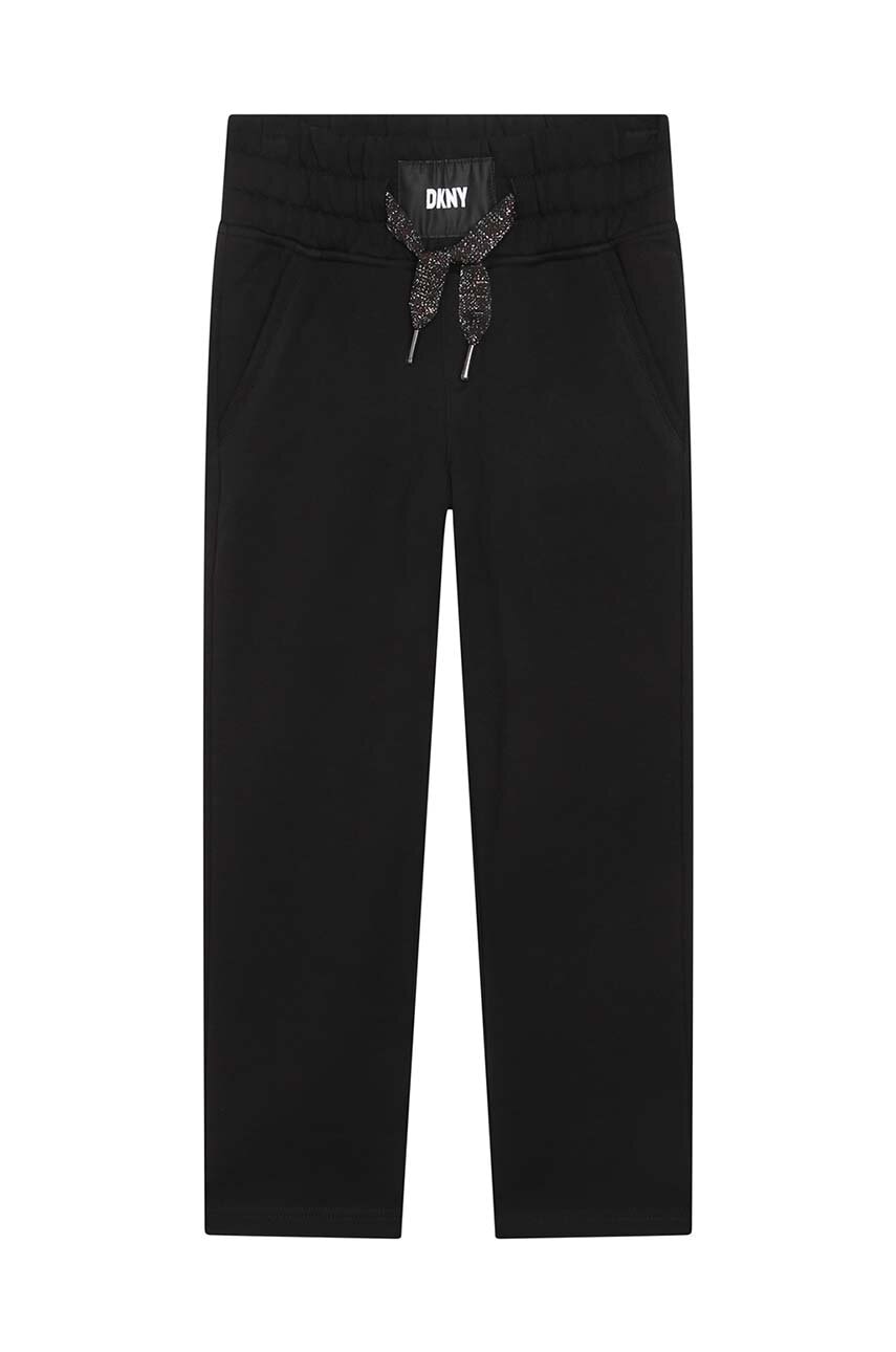 Dkny Pantaloni De Trening Din Bumbac Pentru Copii Culoarea Negru, Neted