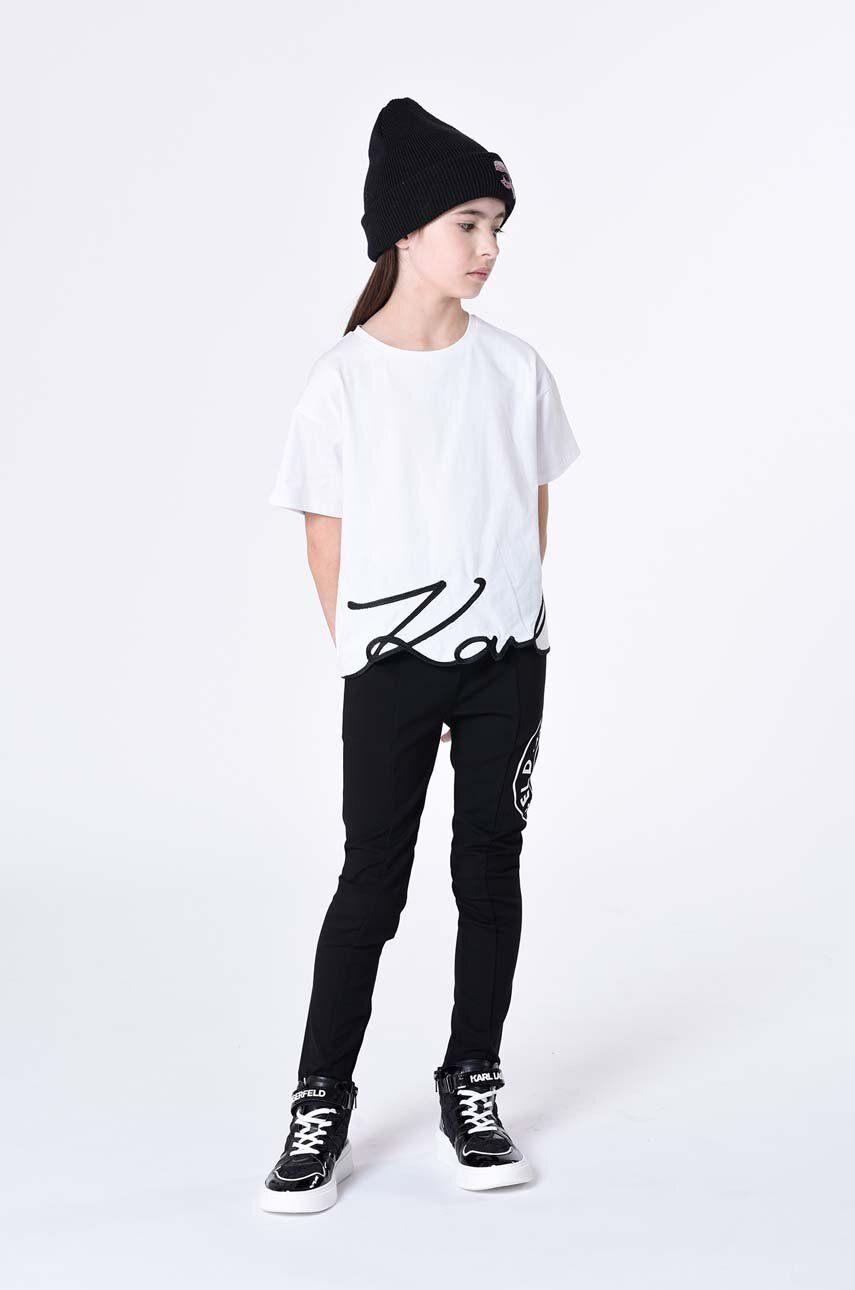 Levně Dětské tepláky Karl Lagerfeld černá barva, s potiskem