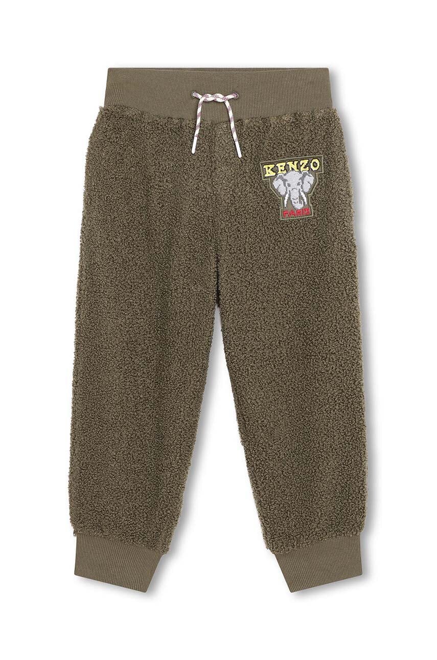 Kenzo Kids pantaloni de trening pentru copii culoarea verde, cu imprimeu