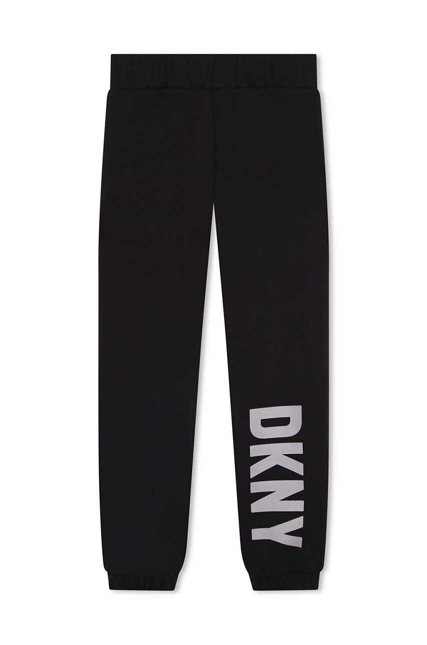 Dkny Pantaloni De Trening Din Bumbac Pentru Copii Culoarea Negru, Cu Imprimeu