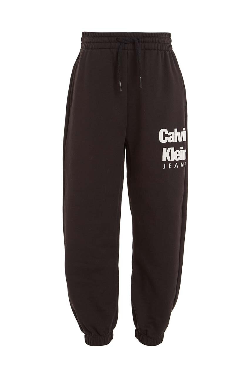 Детские спортивные штаны Calvin Klein Jeans цвет чёрный с принтом