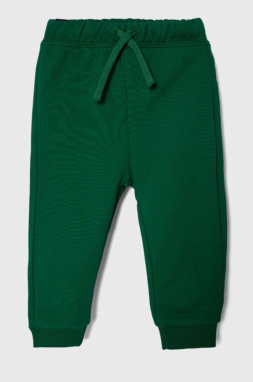 United Colors of Benetton pantaloni de trening din bumbac pentru copii culoarea verde, melanj