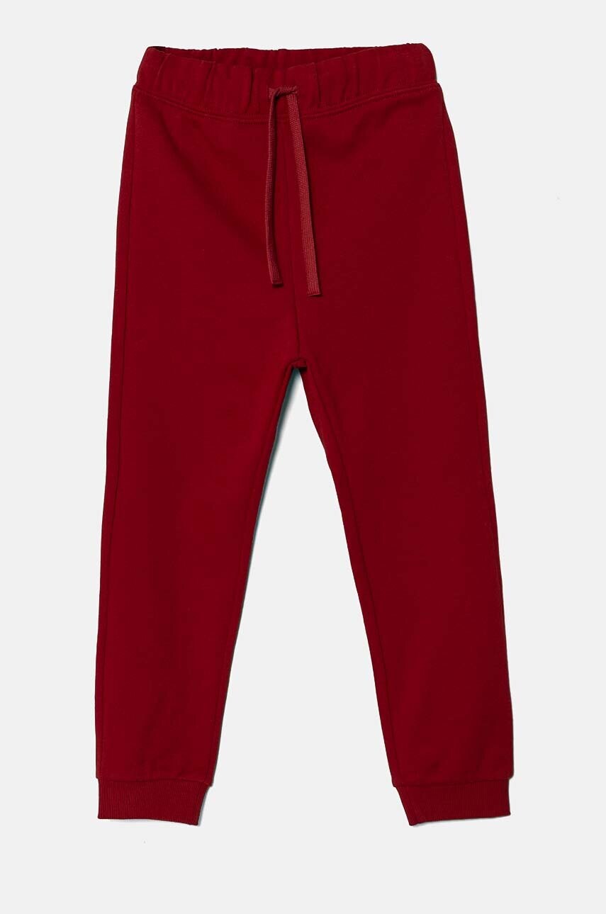 United Colors of Benetton pantaloni de trening din bumbac pentru copii culoarea bordo, melanj