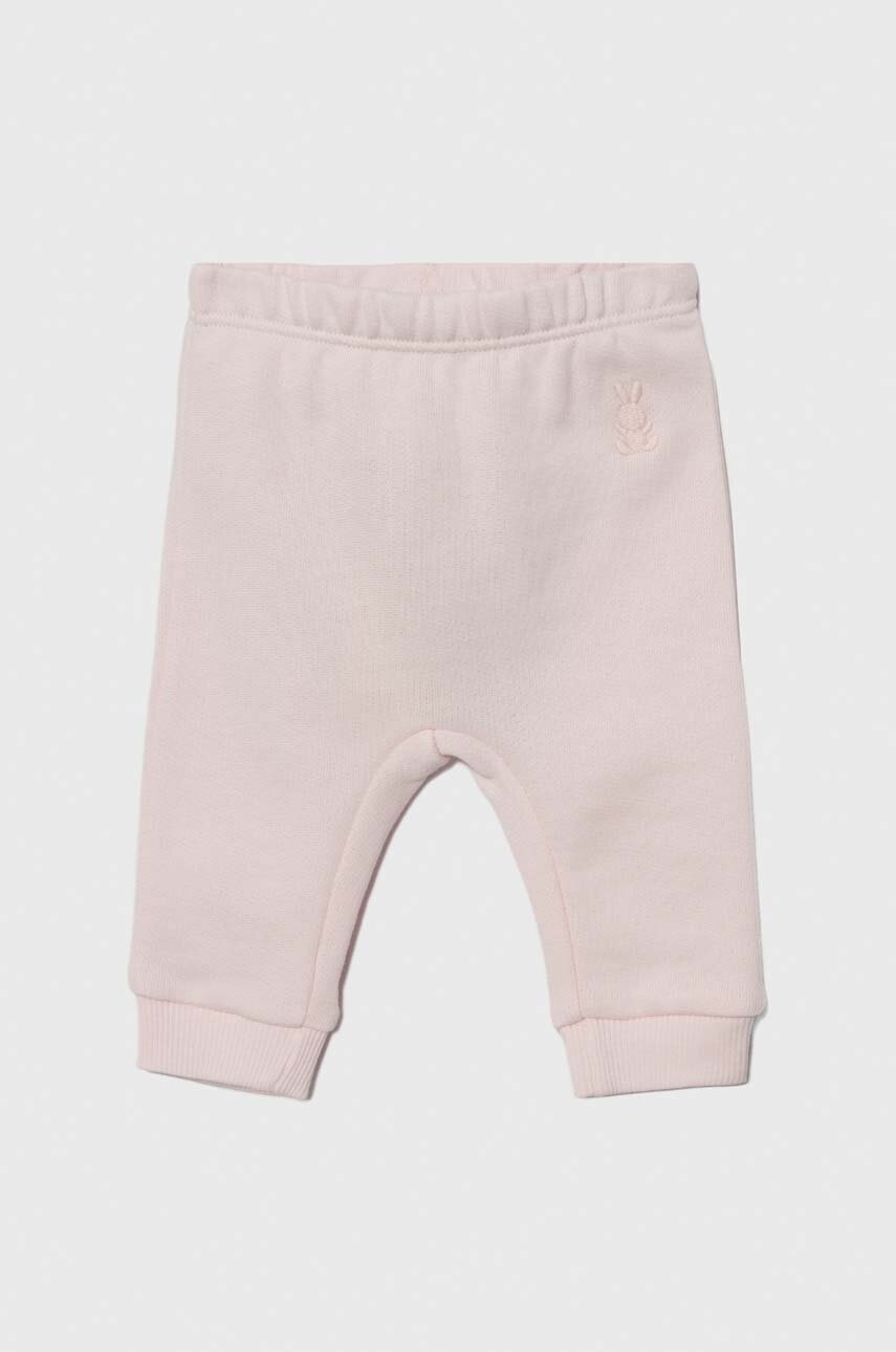 

Хлопковые штаны для младенцев United Colors of Benetton цвет розовый однотонные