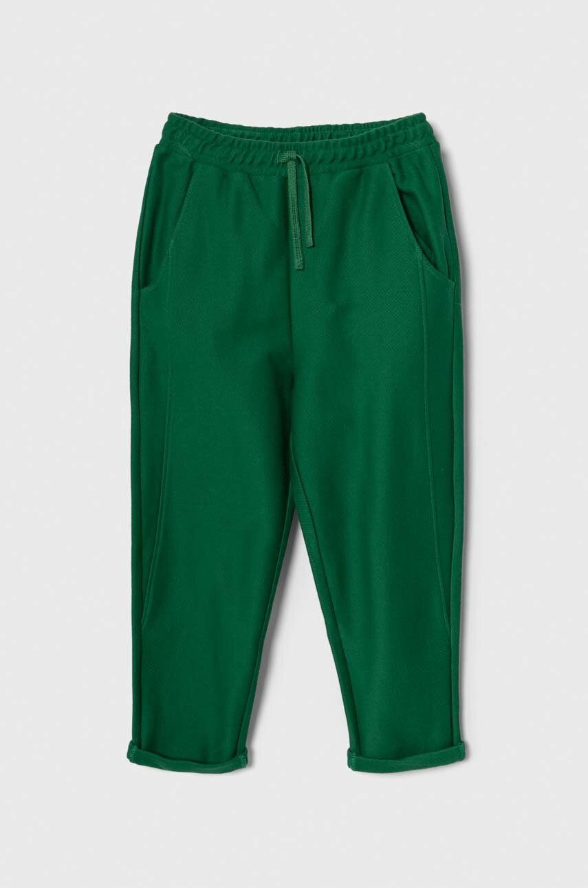 United Colors of Benetton pantaloni de trening din bumbac pentru copii culoarea verde, neted