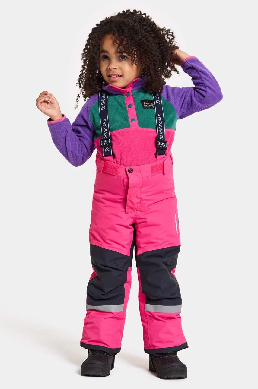 Levně Dětské lyžařské kalhoty Didriksons IDRE KIDS PANTS růžová barva