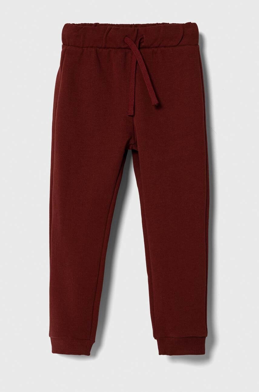 United Colors of Benetton pantaloni de trening pentru copii culoarea bordo, neted