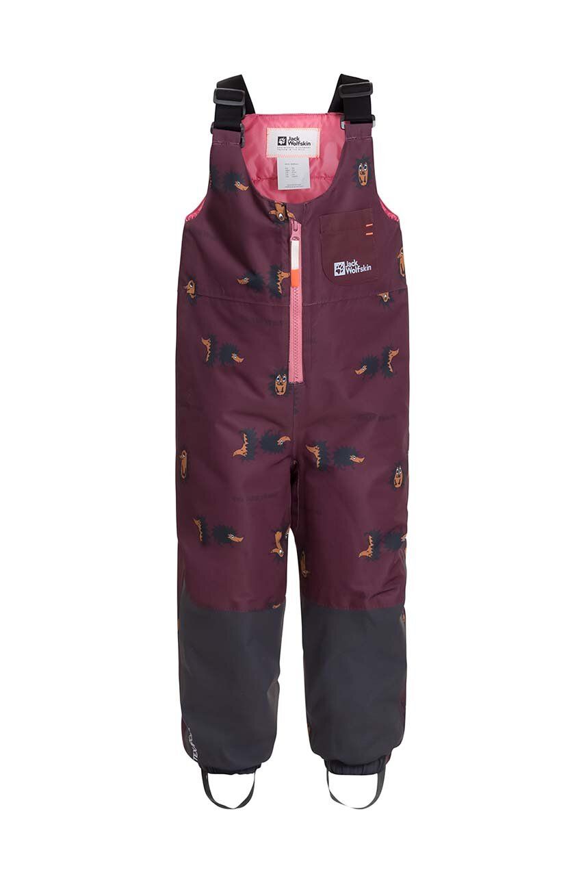 Jack Wolfskin pantaloni pentru sporturi de iarna pentru copii GLEEL 2L INS PRINT BIB culoarea bordo