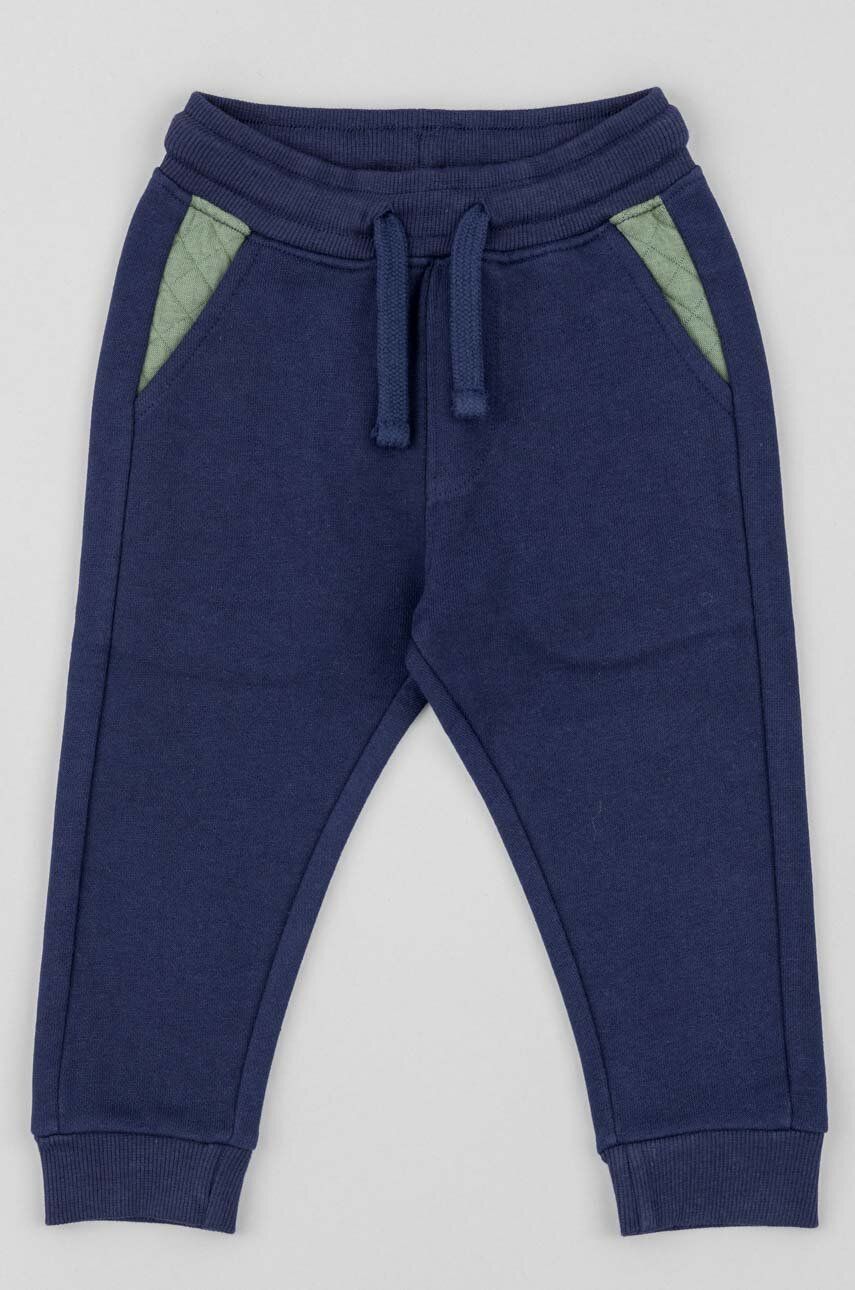zippy pantaloni de trening din bumbac pentru bebeluși culoarea albastru marin, neted