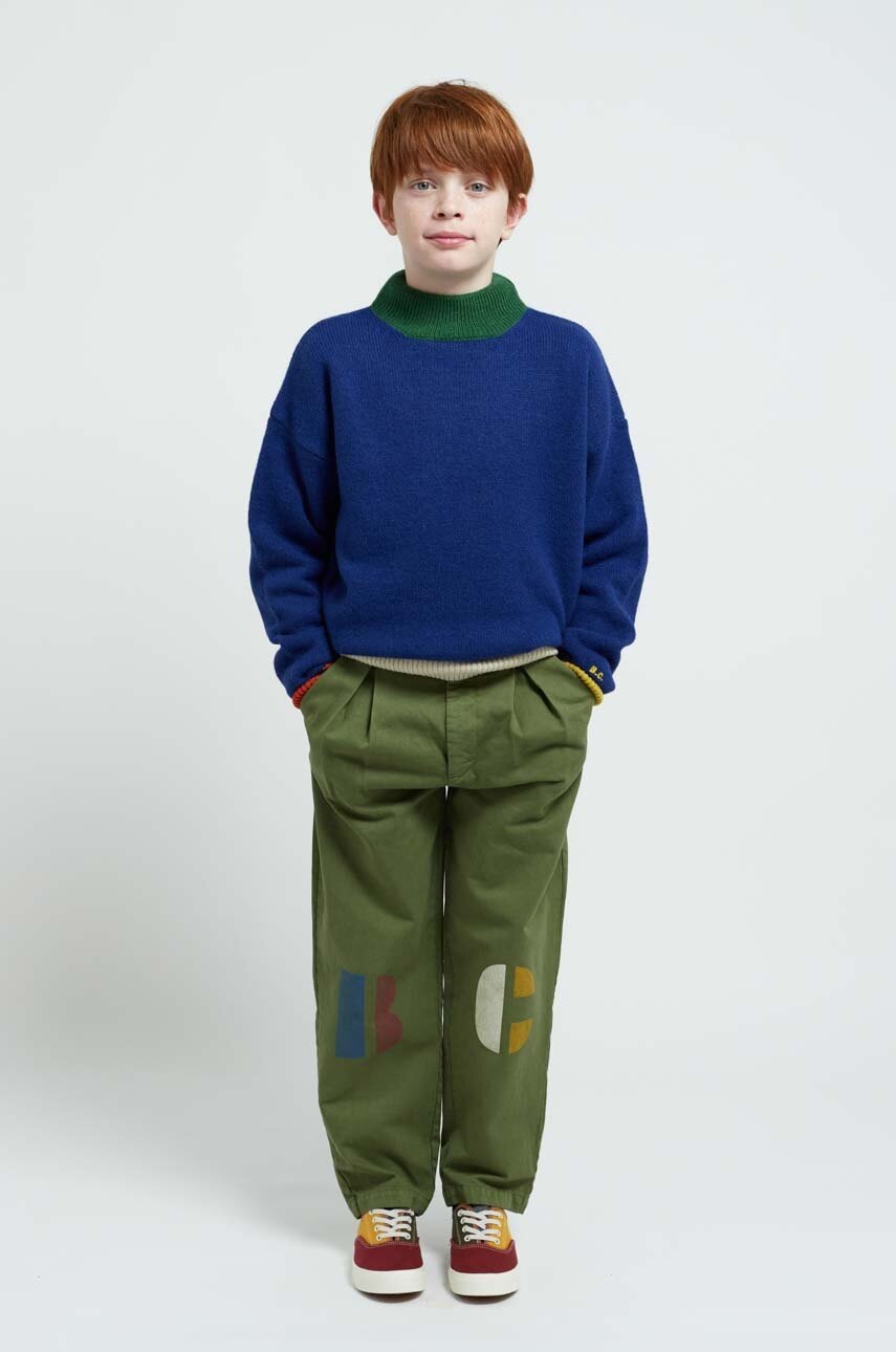 Bobo Choses pantaloni de bumbac pentru copii culoarea verde, cu imprimeu