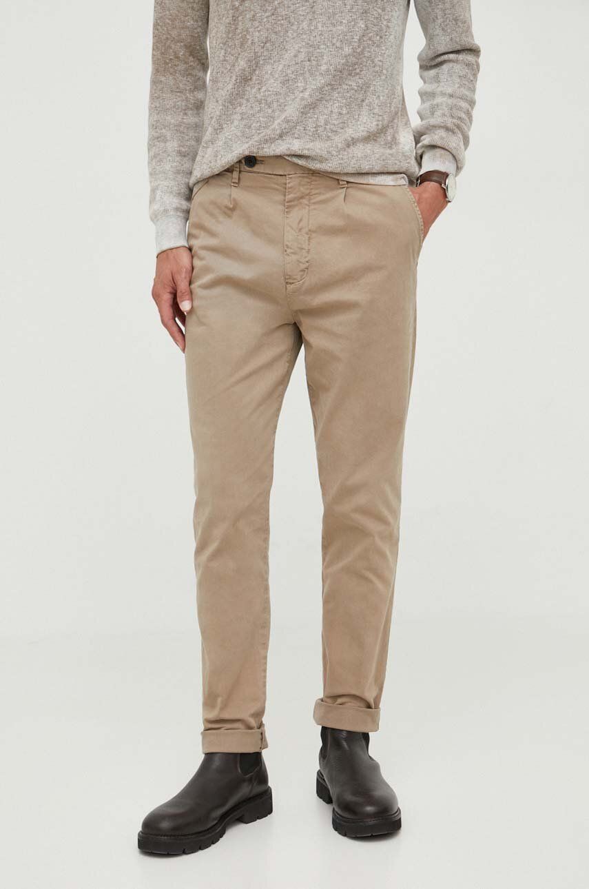 Kalhoty Guess pánské, béžová barva, ve střihu chinos - béžová - Hlavní materiál: 98 % Bavlna