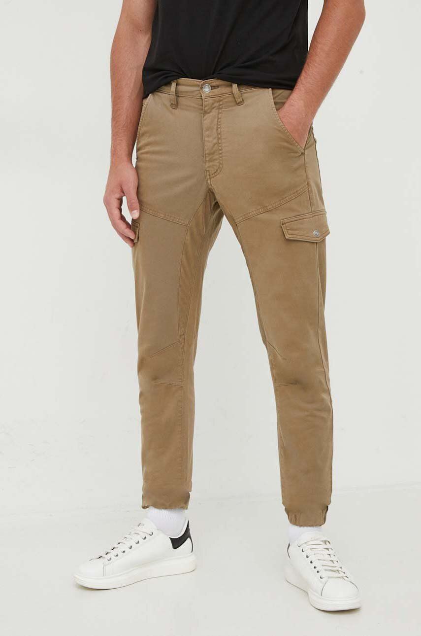 Kalhoty Guess pánské, zelená barva, přiléhavé - zelená - Hlavní materiál: 98 % Bavlna