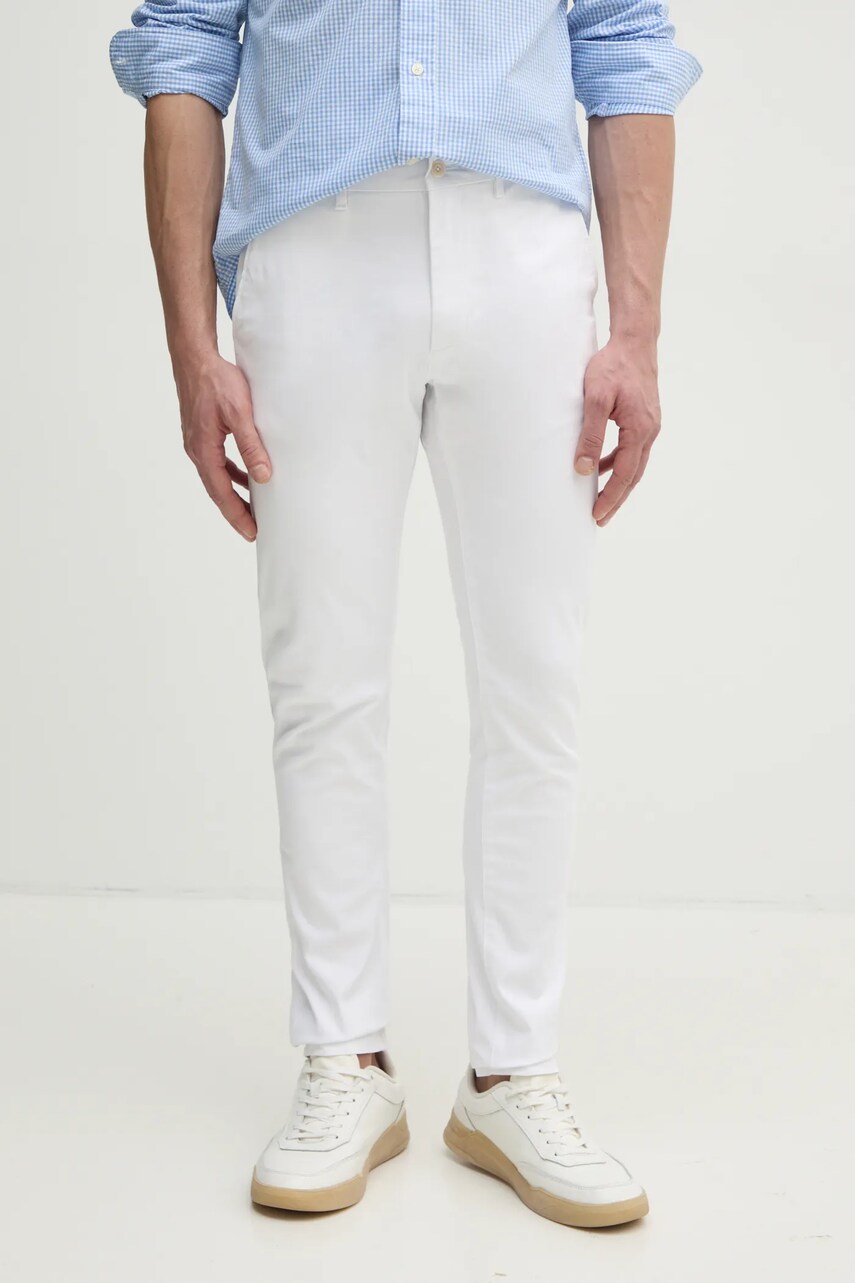Levně Kalhoty Tommy Hilfiger pánské, bílá barva, přiléhavé, MW0MW26619