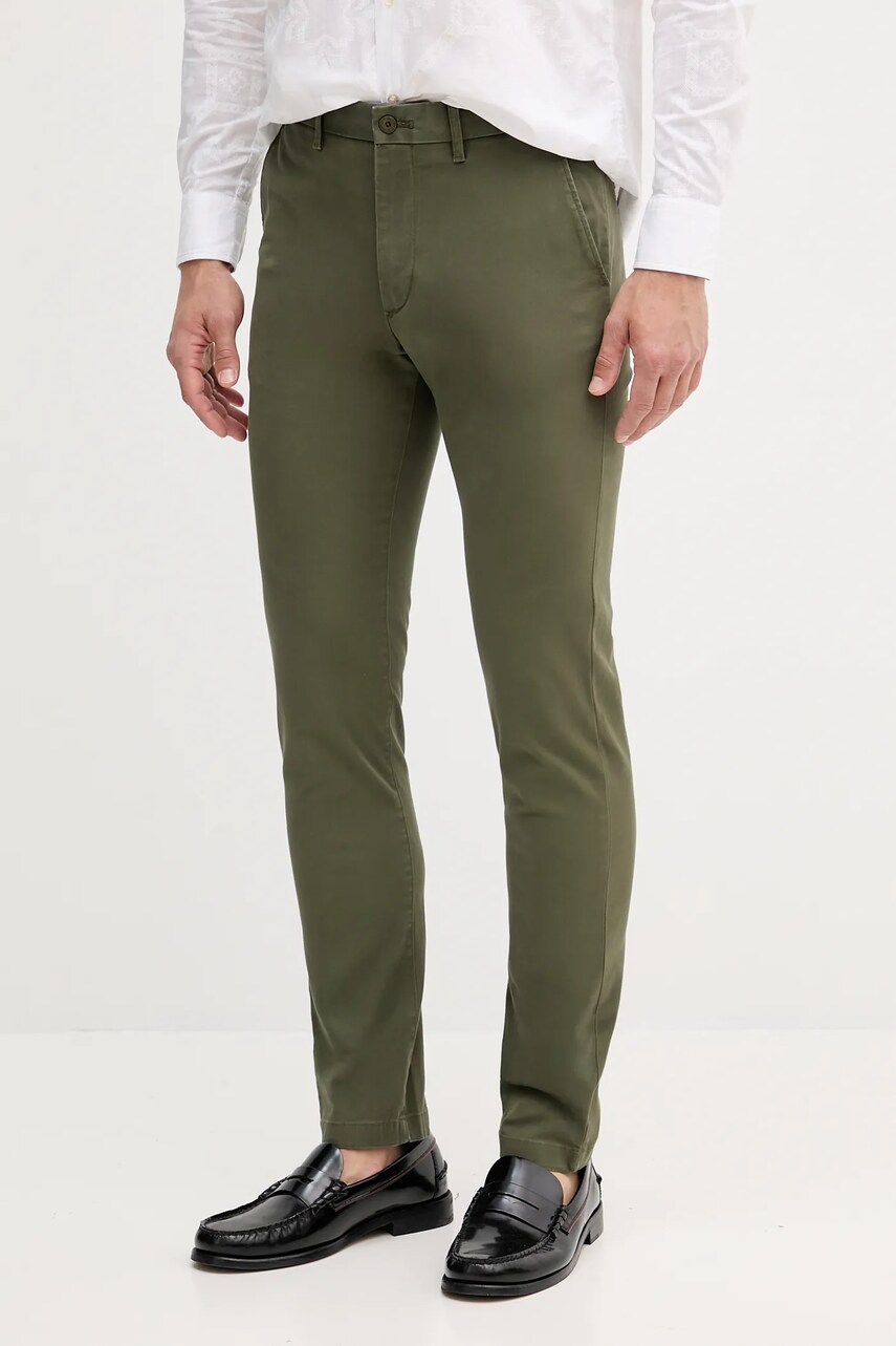 Levně Kalhoty Tommy Hilfiger pánské, béžová barva, přiléhavé, MW0MW26619