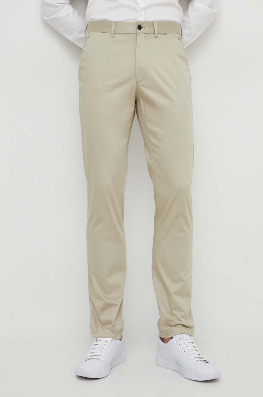 Levně Kalhoty Calvin Klein pánské, béžová barva, ve střihu chinos