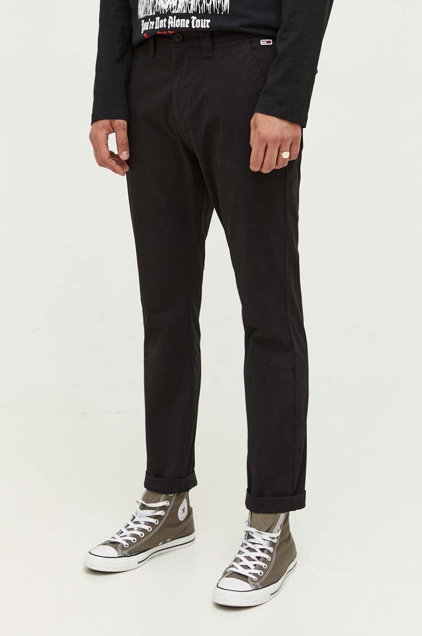 Kalhoty Tommy Jeans pánské, černá barva, ve střihu chinos - černá -  97 % Bavlna
