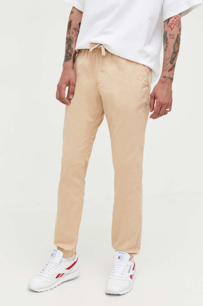 Kalhoty Tommy Jeans pánské, béžová barva - béžová -  98 % Bavlna