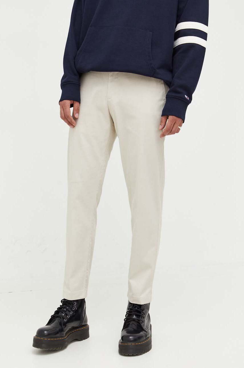 Levně Kalhoty Tommy Jeans pánské, béžová barva, ve střihu chinos