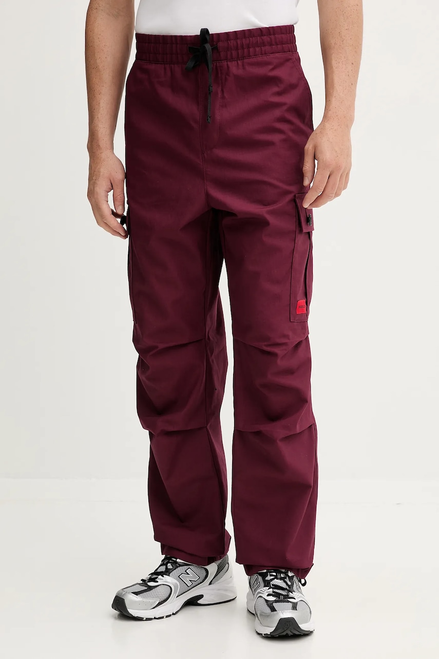 HUGO pantaloni de bumbac culoarea bej, drept, 50493865