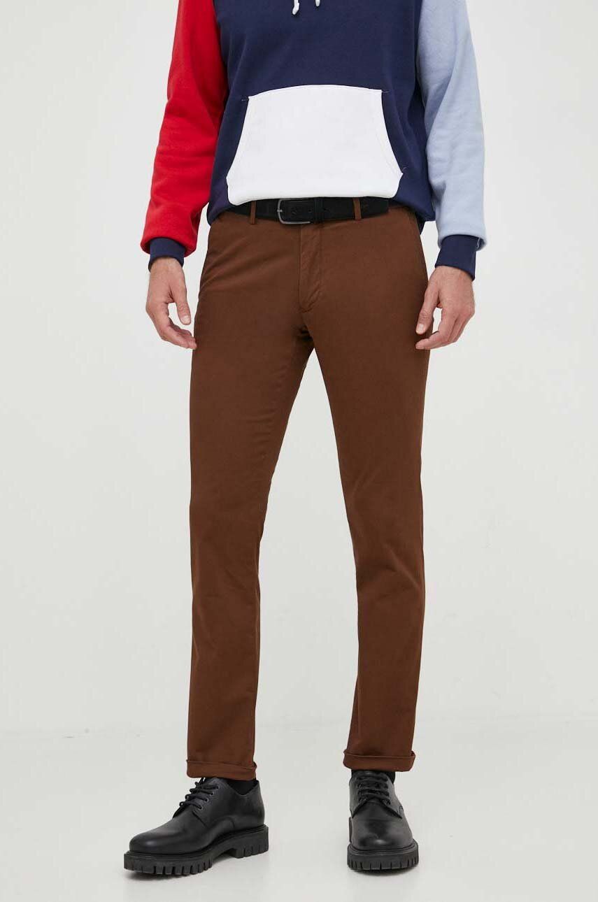 Kalhoty Polo Ralph Lauren pánské, hnědá barva, přiléhavé - hnědá -  97 % Bavlna