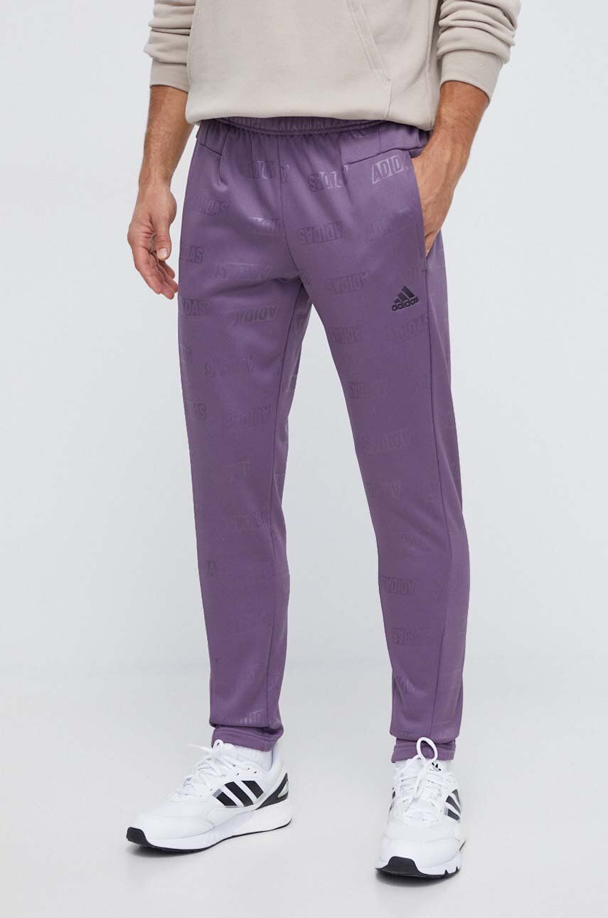 Levně Tepláky adidas fialová barva, vzorované