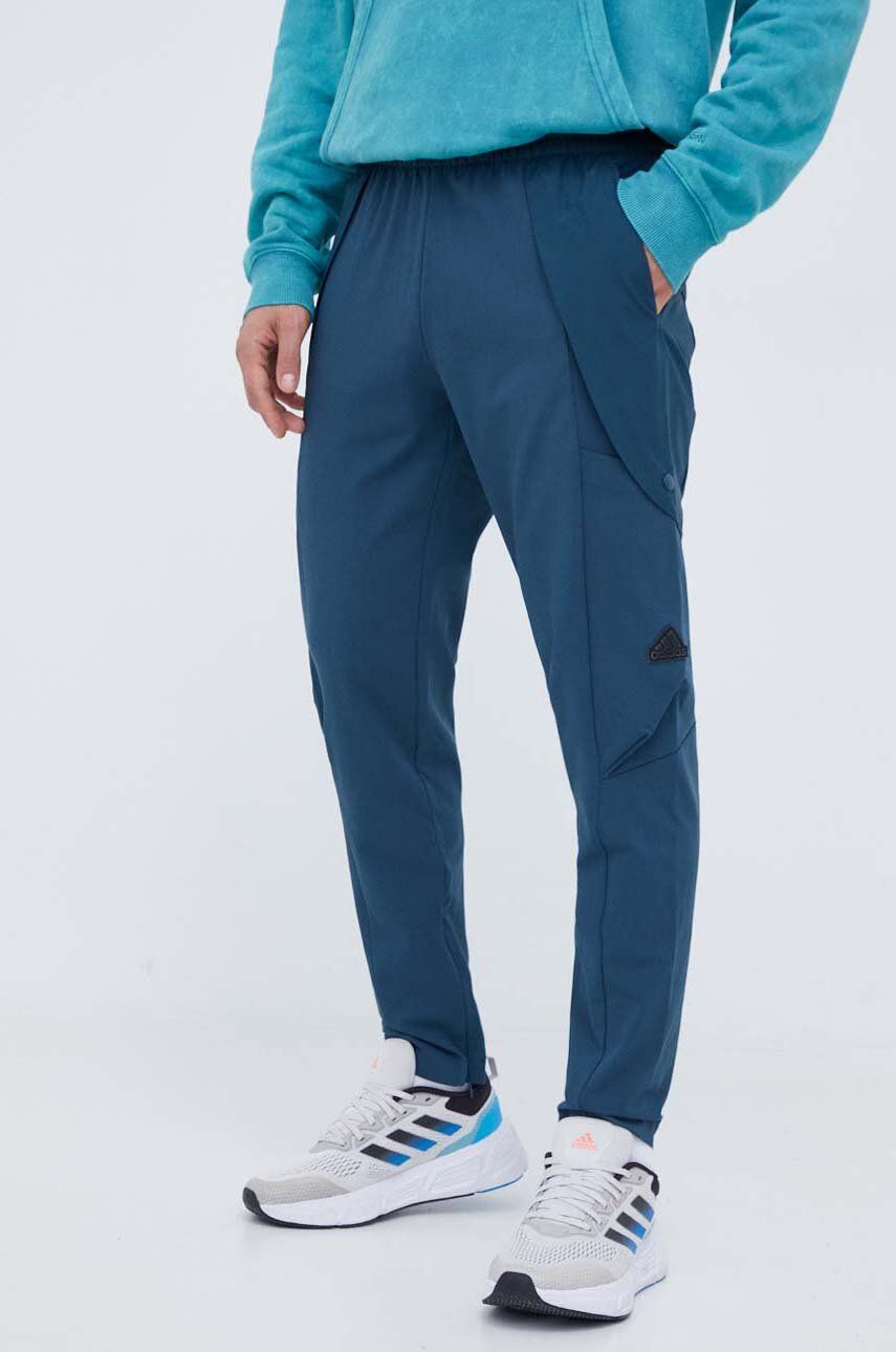 Kalhoty adidas pánské, tyrkysová barva, přiléhavé - tyrkysová - 90 % Recyklovaný polyester