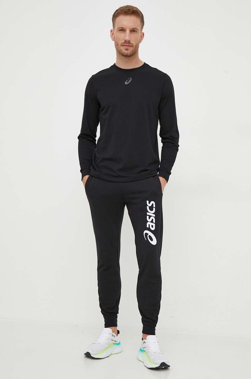 

Спортен панталон Asics в черно с принт, Черен