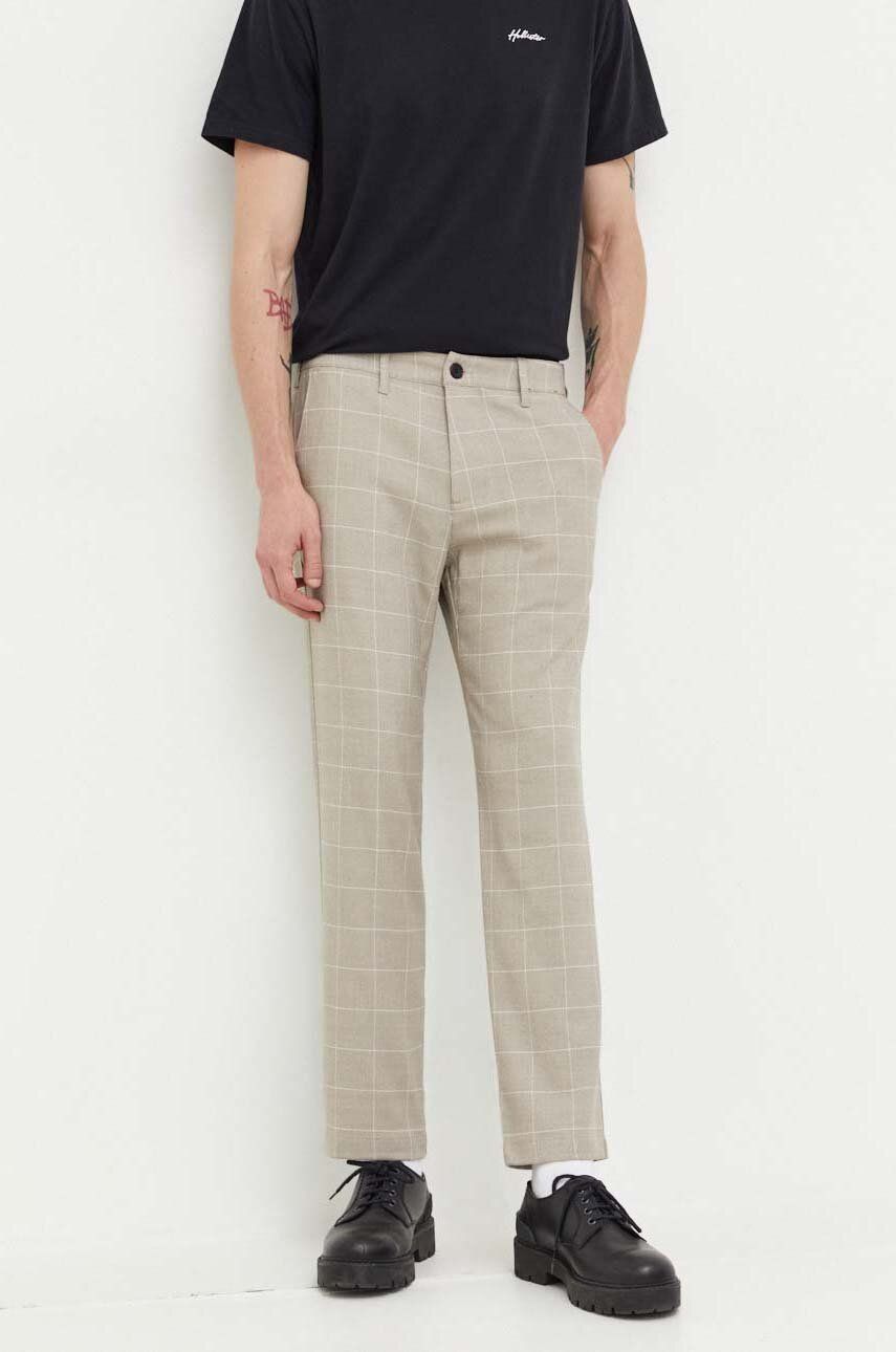 Hollister Co. pantaloni barbati, culoarea bej, mulata