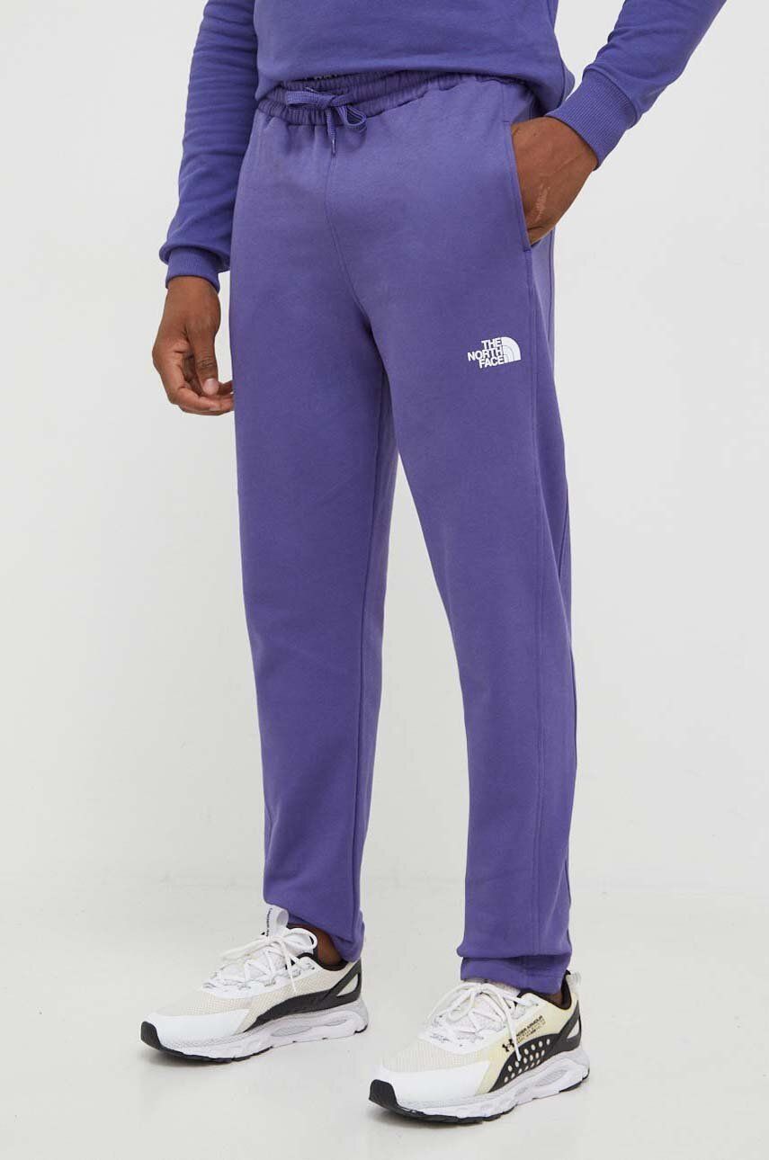 The North Face pantaloni de trening din bumbac culoarea violet, neted