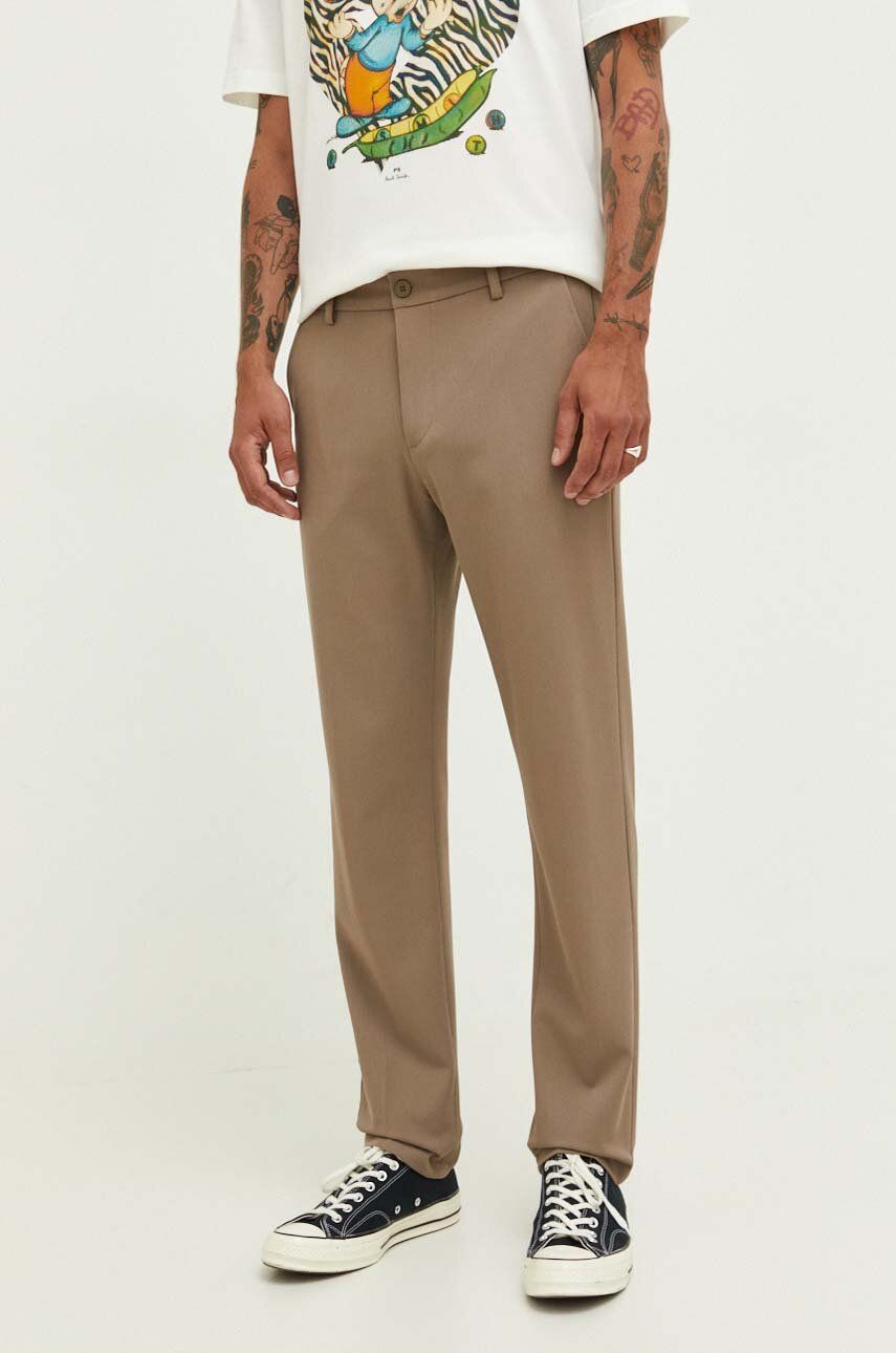 Kalhoty Les Deux pánské, hnědá barva, jednoduché - hnědá - 63 % Recyklovaný polyester