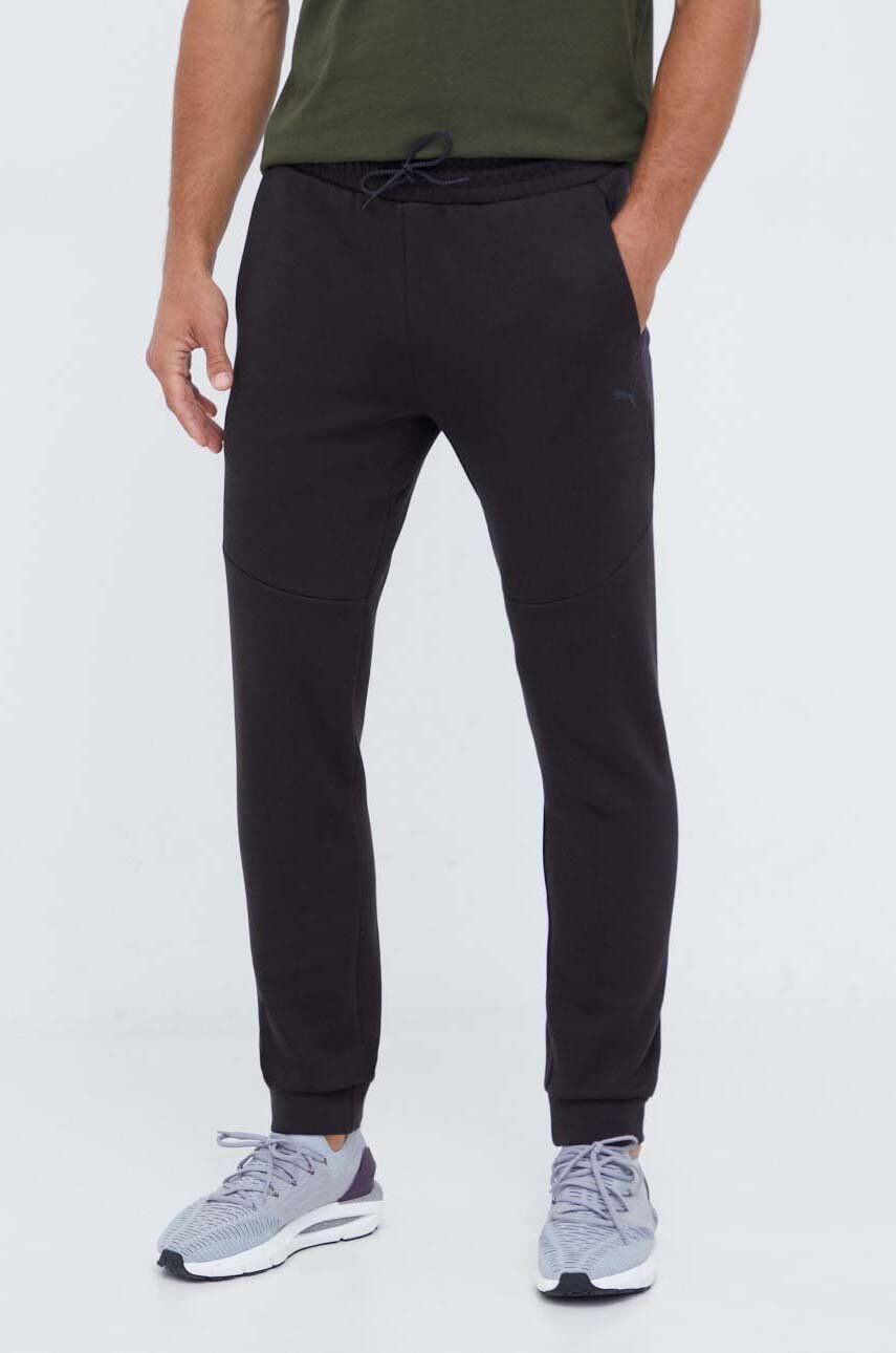 Tréninkové kalhoty Puma Pumatech černá barva, hladké - černá - Hlavní materiál: 77 % Bavlna