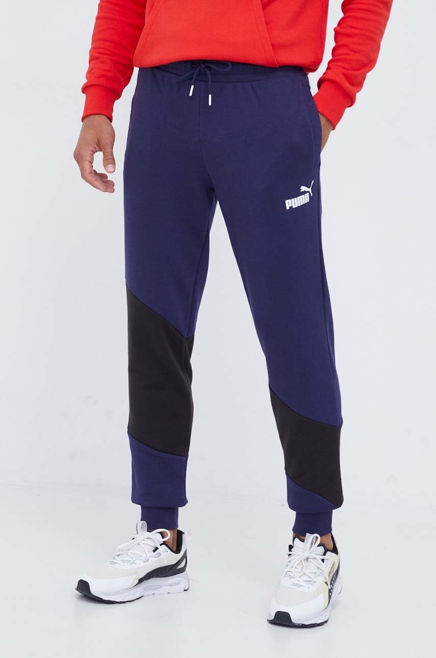 Puma Pantaloni De Trening Culoarea Albastru Marin, Cu Imprimeu