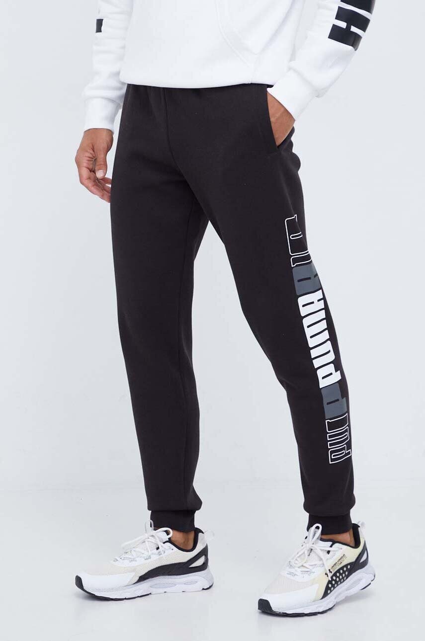 Puma Pantaloni De Trening Culoarea Negru, Cu Imprimeu