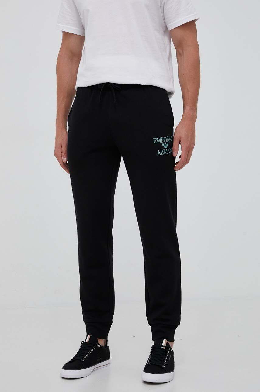 Levně Tepláky Emporio Armani Underwear černá barva, s aplikací